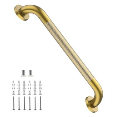 Imagem de Barra de apoio para chuveiro de 50 cm, barra de apoio iHansee dourada escovada para banheiro com aderência serrilhada antiderrapante, barras de segurança de banho de aço inoxidável para suporte para