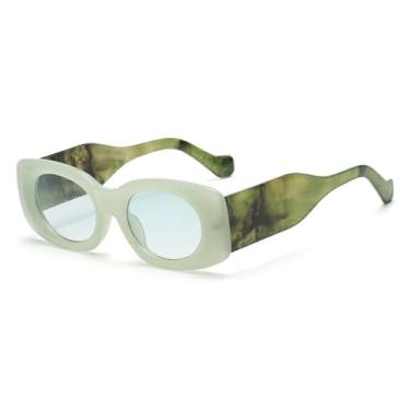 Imagem de HCHES Óculos de Sol Femininos Ovais de Luxo com Lentes Degradê Retrô e Proteção UV400, Hastes Largas e Cor Verde (Moda Masculina)