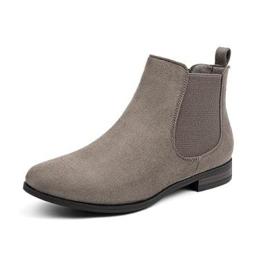 Imagem de VJH confort Bota feminina sem cadarço no tornozelo, bico redondo amêndoa ocidental, salto baixo, bota Chelsea elástica, Griege, 10