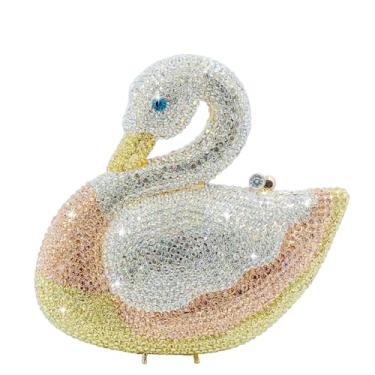 Imagem de Usuisy Novidade Bolsa feminina de cristal de cisne para noite e embreagens para festa de formatura e casamento, bolsas de mão com strass, mini, Champanhe dourado, Mini