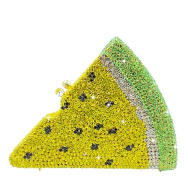 Imagem de Usuisy Novidade 3D Pizza Shape Bolsa feminina de cristal clutch noite festa baile jantar strass clutch bolsas e bolsas, mini, Limão, Mini