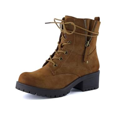 Imagem de Dunes Bota feminina de salto Kobe com cadarço e zíper lateral, larguras disponíveis, Bronzeado, 6.5 Wide