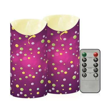 Imagem de Wassud Pacote com 2 velas de bolinhas magenta gradiente sem chama com controle remoto, velas realistas cintilantes com temporizador, velas decorativas para Natal, casamento, festa, decoração de casa