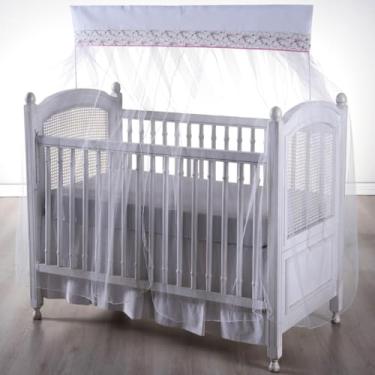 Imagem de Mosquiteiro para Berço Americano com Bando em Tule, Rede de Proteção para Bebê (FLORAL ROSA)