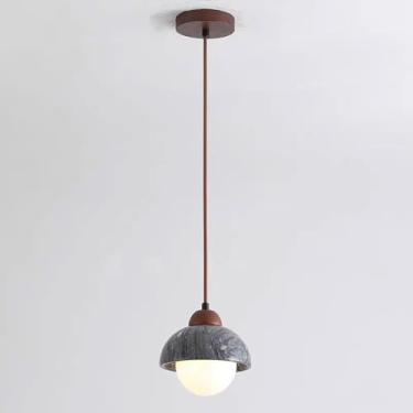 Imagem de Luminária pendente em pedra natural com cúpula de vidro branco | Luminária suspensa em mármore cinza, lustre de madeira de nogueira para ilha de cozinha, sala de jantar, mesa de cabeceira, c