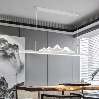 Imagem de Lustre LED moderno e criativo para sala de jantar, com intensidade de cor ajustável (3000K/4500K/6500K) e controle remoto. Ideal para sala de estar, casa de chá e escritório (branco, 120cm d