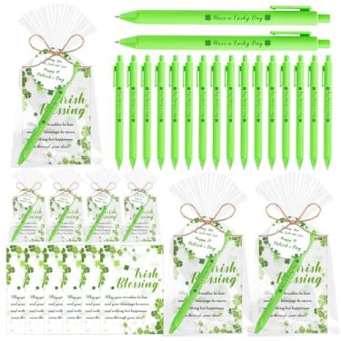 Imagem de Auch 25 conjuntos de canetas esferográficas de trevo de apreciação de funcionários com etiquetas de bênção irlandesas, lembrancinhas de festa irlandesas para apreciação dos funcionários, recompensas