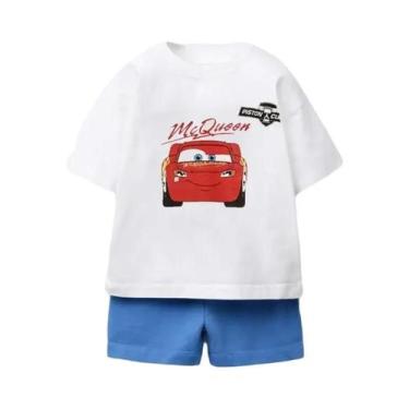 Imagem de Conjunto De Roupa Para Meninos Com Estampa De Carro, Camiseta De Gola 