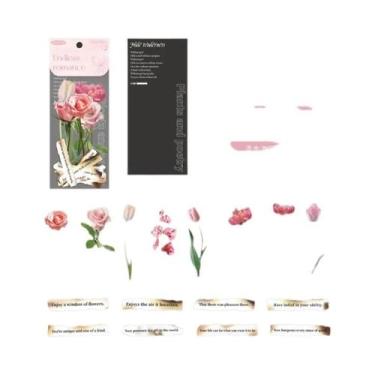 Imagem de Adesivos PET De Planta Rosa Vintage 16 Peças Para Scrapbooking, Diário