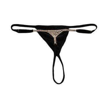 Imagem de Tanga Preta Com Strass Para Mulheres, Lingerie De Cristal Elástica, Jo