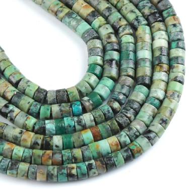 Imagem de 150 peças 2 x 4 mm contas em forma de tubo turquesa africana natural cilindro redondo plano espaçador plano contas de pedra verde para pulseira brincos fabricação de joias