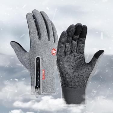 Imagem de Luvas de inverno para tela sensível ao toque masculinas e femininas, à prova de vento, à prova d'água, quentes, térmicas para ciclismo, caminhada, esqui, Cinza, XG