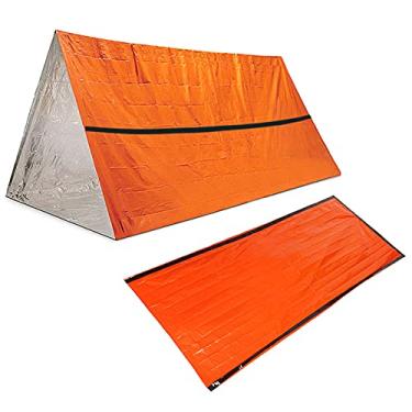 Imagem de Barraca de Sobrevivência Emergência com Sacode Dormir para Camping Trilha e Aventura - PE Revestimento Refletivo Calor Equipamento Imprescindível Mochilão Atividades