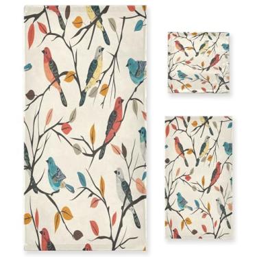 Imagem de xigua Conjunto de toalhas de banheiro ramos de pássaro toalha de banho macia absorvente de 3 peças toalha de mão toalhas decorativas para banheiro, academia, hotel, praia, piscina