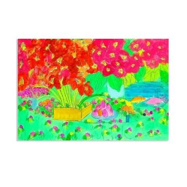 Imagem de Pintura em tela Walasse Ting Rose Garden (1990) famosa reprodução de arte floral expressionismo abstrato impressão de arte decoração de parede para sala de jantar 75 x 50 cm (30 x 20 pol) pôster