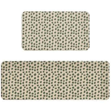 Imagem de Tapetes de cozinha de bolinhas verdes sálvia para chão, conjunto de 2 pinceladas de estampa estilo boho de primavera, tapetes de cozinha modernos, antiderrapantes, laváveis, tapetes decorativos para