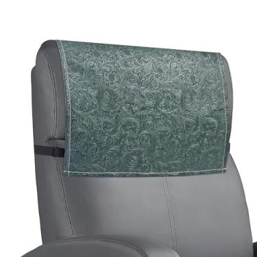 Imagem de QIELIZI Protetor de encosto de cabeça reclinável, impermeável, antiderrapante, capa de encosto de cabeça reclinável de couro para sofá, móveis, sala de estar, cadeira de escritório (1 verde esculpido)