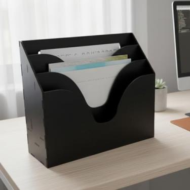 Imagem de Universo do MDF Organizador de Arquivos e Documentos A4 em MDF com 3 Divisórias, Porta Revistas para Mesa e Parede, 32x21x17cm (Preto)