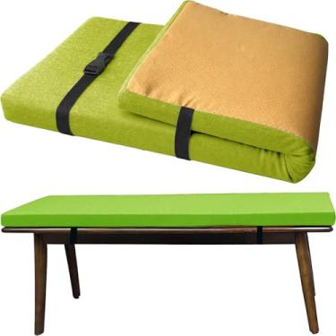 Imagem de Almofada para Banco Sob Medida com Cintas Elásticas, Espessura 3cm Tecido de Linho Antiderrapante, Espuma D45 Alta Densidade para Sapateira, Área Gourmet e Janela(Verde,130x55cm)
