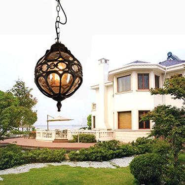 Imagem de Luminária pendente retrô preta para exterior - Luminária suspensa redonda - 1xE27 - À prova d'água IP55 para sala de jantar, varanda, pavilhão, corredor - Estilo antigo - Φ18 * 27 cm