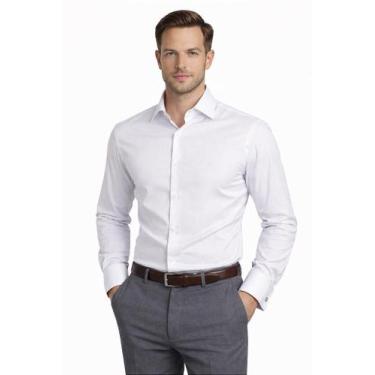 Imagem de Camisa Social Masculina Branca de Fibra de Bambu  Clássica, Fresca e A