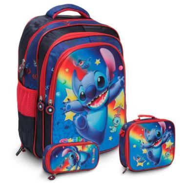 Imagem de Kit Mochila Infantil Feminina Stitch Costas Passeio Escola - Plike