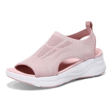 Imagem de YESWIN Sandálias femininas de caminhada, suporte de arco, ortopédica, confortável, fascite plantar, antiderrapante, casual, bico aberto, sandálias esportivas para verão e praia, rosa, 38