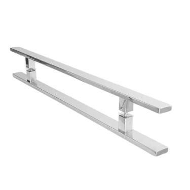 Imagem de Puxador Inox Duplo 40cm - Ideal para Portas de Madeira, Vidro e Alumínio, Acessório Residencial com Instalação Simples
