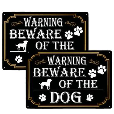 Imagem de WOSTOD Warning Beware of The Dog Placas de metal vintage para cerca, gramado, jardim, quintal, uso externo, uso interno, 20 x 30 cm (pacote com 2)