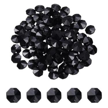 Imagem de YELARXI Contas octógono de vidro de 14 mm, contas de apanhador de sol a granel 2 furos pingentes apanhadores de sol 1,4 cm e 120 peças e preto para (artesanato de artes/reparo de lustre de cristal
