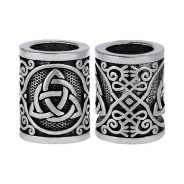 Imagem de Contas Redondas De Prata Antiga Com Nós Vikings E Runas Para Barba, Ca