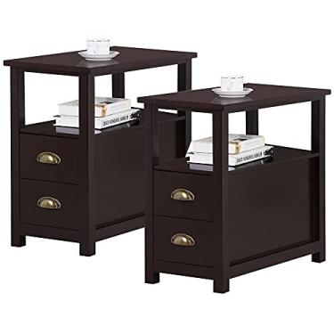 Imagem de Mesa lateral de sofá para cadeira, mesa de canto estreita com 2 gavetas para sala de estar (cor: 2 peças)