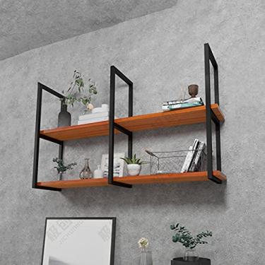 Imagem de Prateleiras de tubo flutuantes, rack de armazenamento de ferro montado na parede industrial, prateleiras abertas de 2 camadas, armazenamento de vaso de flores, retrô/fácil de instalar (tamanho: 60