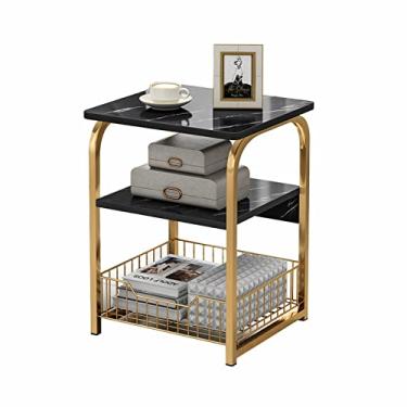 Imagem de Mesa lateral 3 níveis mesa de canto sofá mesa lateral mesa de cabeceira mesa de cabeceira com cesta de armazenamento para sala de estar quarto escritório varanda mesa de canto fácil de montar (cor: