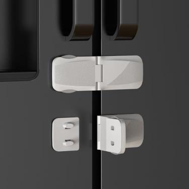 Imagem de Pacote com 2 fechaduras de armário à prova de bebês, fechaduras de geladeira QYESWHSR para crianças com almofada adesiva 3M, fechaduras de armário à prova de crianças porta francesa geladeira freezer