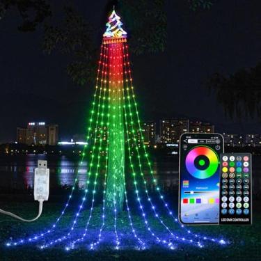 Imagem de Luzes de corda de árvore para decoração de Natal ao ar livre com controle remoto de 3 m 305 LED cachoeira RGB mudança de cor à prova d'água pendurado cintilante luz de fada 210 modos temporizador