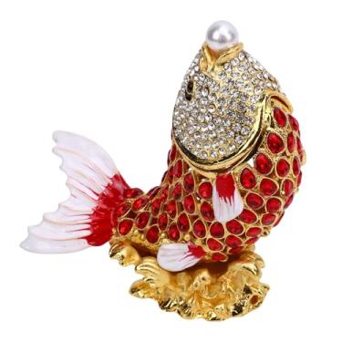 Imagem de Pilipane Caixa de bugigangas de peixe elegante organizador de joias de strass, suporte multifuncional em forma de peixe para decoração de casa, presente de liga de zinco, caixa de presente luxuosa
