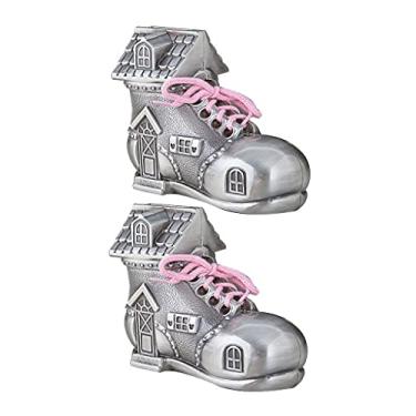 Imagem de Cofrinho para crianças em forma de sapato cofrinho reutilizável com rolha decoração de cadarços reais caixa de dinheiro cor de lata antiga para crianças adulto mesa banco de dinheiro (Cor : 2 peças)