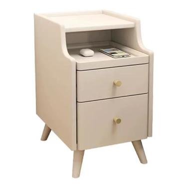 Imagem de Mesas de cabeceira, mesa de cabeceira de madeira, mesa de cabeceira com prateleira deslizante, mesa de canto estreita com 2 gavetas, economia de espaço, mesa de cabeceira para quarto, sala de estar