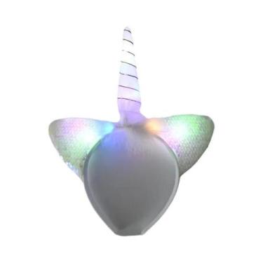 Imagem de Tiara De Unicórnio Arco-Íris Para Meninas Com Luz LED, Acessórios De C