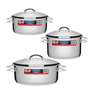 Imagem de Jogo De Panelas Solar 3 Pçs Inox Pit 1, 2, 3 Tramontina