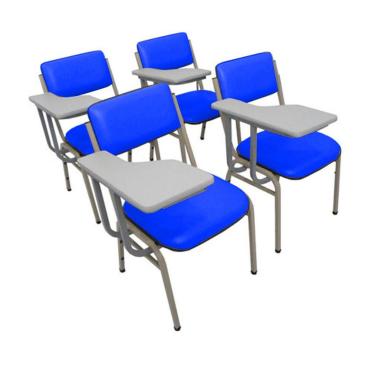 Imagem de Kit com 4 Cadeiras Escolar Universitária para Auditórios Linha Hotel Smart Azul
