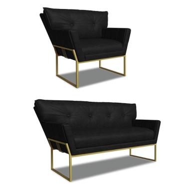 Imagem de Namoradeira E Poltrona Industrial Dour Anitta Sintético Pu Preto D03 - D'rossi