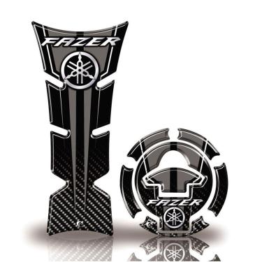 Imagem de Kit Protetor De Tanque E Bocal Moto Yamaha Fazer Diapasão Cinza Acima 2018 Preto