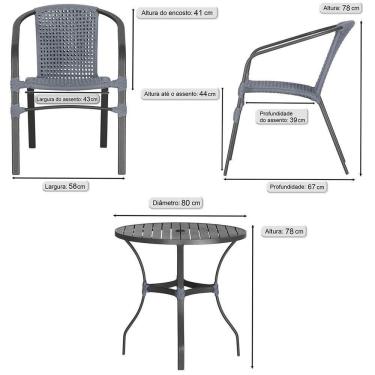 Imagem de 02 Cadeiras Floripa E Mesa Roma 80cm Preta Trama Original Prata