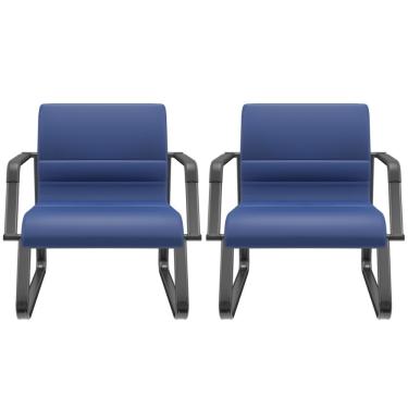 Imagem de Kit 02 Cadeiras de Escritório Recepção Fixa Pés Preto Lev P03 Vinil Azul - Lyam Decor