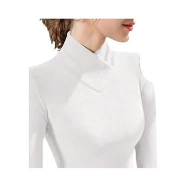 Imagem de Camiseta Térmica Feminina De Fleece Com Decote Em V E Gola Alta Para O