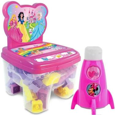 Imagem de Kit Brinquedo Cadeira 24 Blocos de Montar Garrafa Minnie - Plasutil