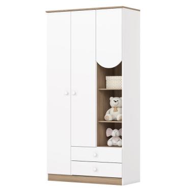 Imagem de Guarda Roupa Infantil Magia 3 Portas E 2 Gavetas Branco-jequitibá - Móveis Henn Branco-jequitibá