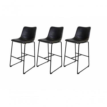 Imagem de Kit 3 Banquetas Munich Estofadas Pretas Com Encosto 74cm Base Metálica